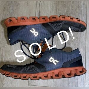 On Men’s Cloud X Gray Orange Running Shoes Sz 12.5 Swedish Engineered Rust Rock